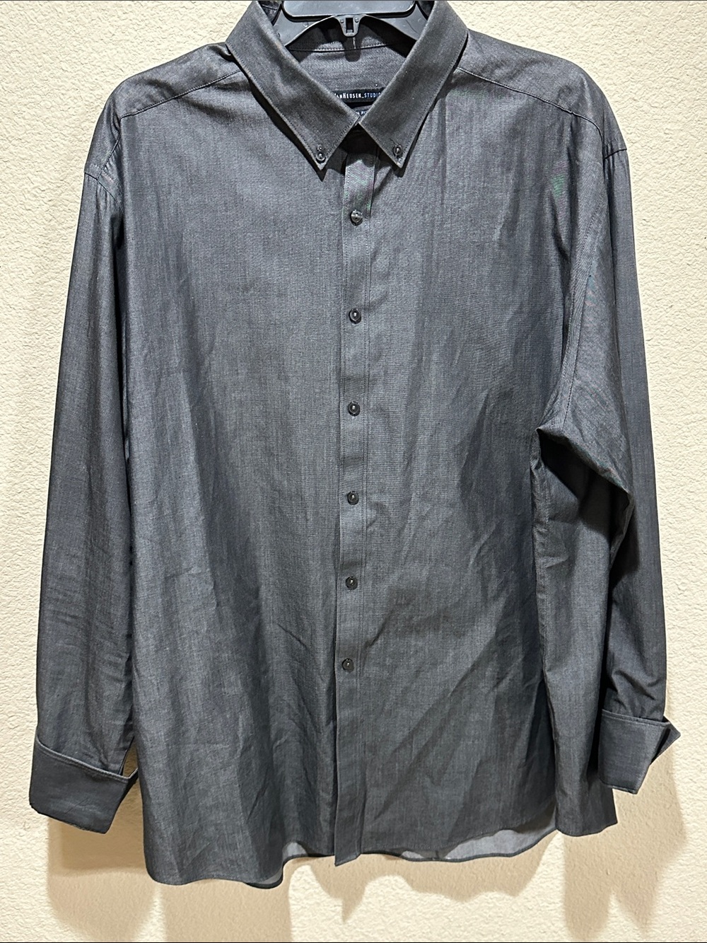 VanHeusen Long-Sleeve Button-Down Dress Shirt - Charcoal
